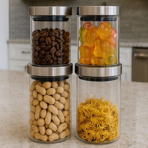 Conjunto 4 Potes Vidro com Tampa Inox Organizador