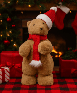 Urso Polar com Cachecol e Gorro Natalino 15×25×55cm Bela Flor