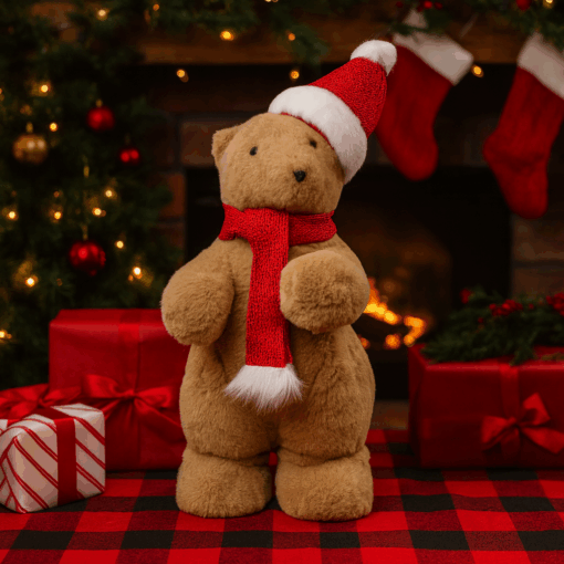 Urso Polar com Cachecol e Gorro Natalino 15×25×55cm Bela Flor