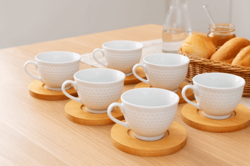 Conjunto de Xícaras com Pires de Porcelana 100ml Bambu Wincy