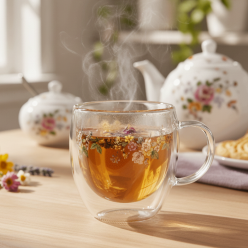 Xícara de Vidro Floral 250ml Borossilicato