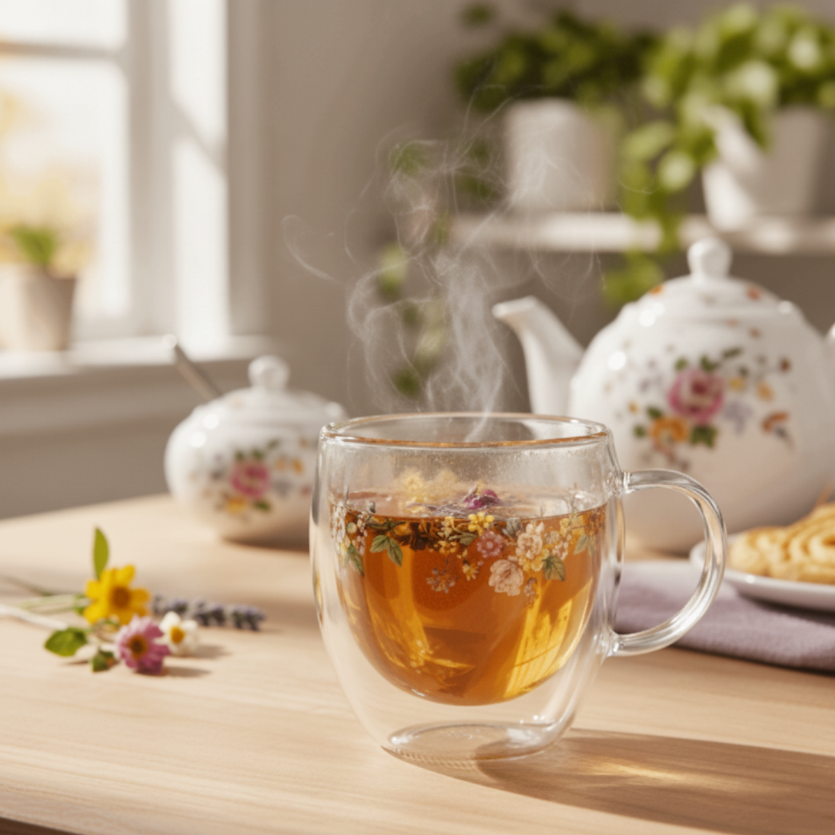 Xícara de Vidro Floral 250ml Borossilicato