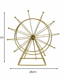 Roda Gigante Decorativa de Ferro Dourada Giratória 30x28cm