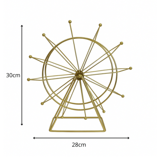 Roda Gigante Decorativa de Ferro Dourada Giratória