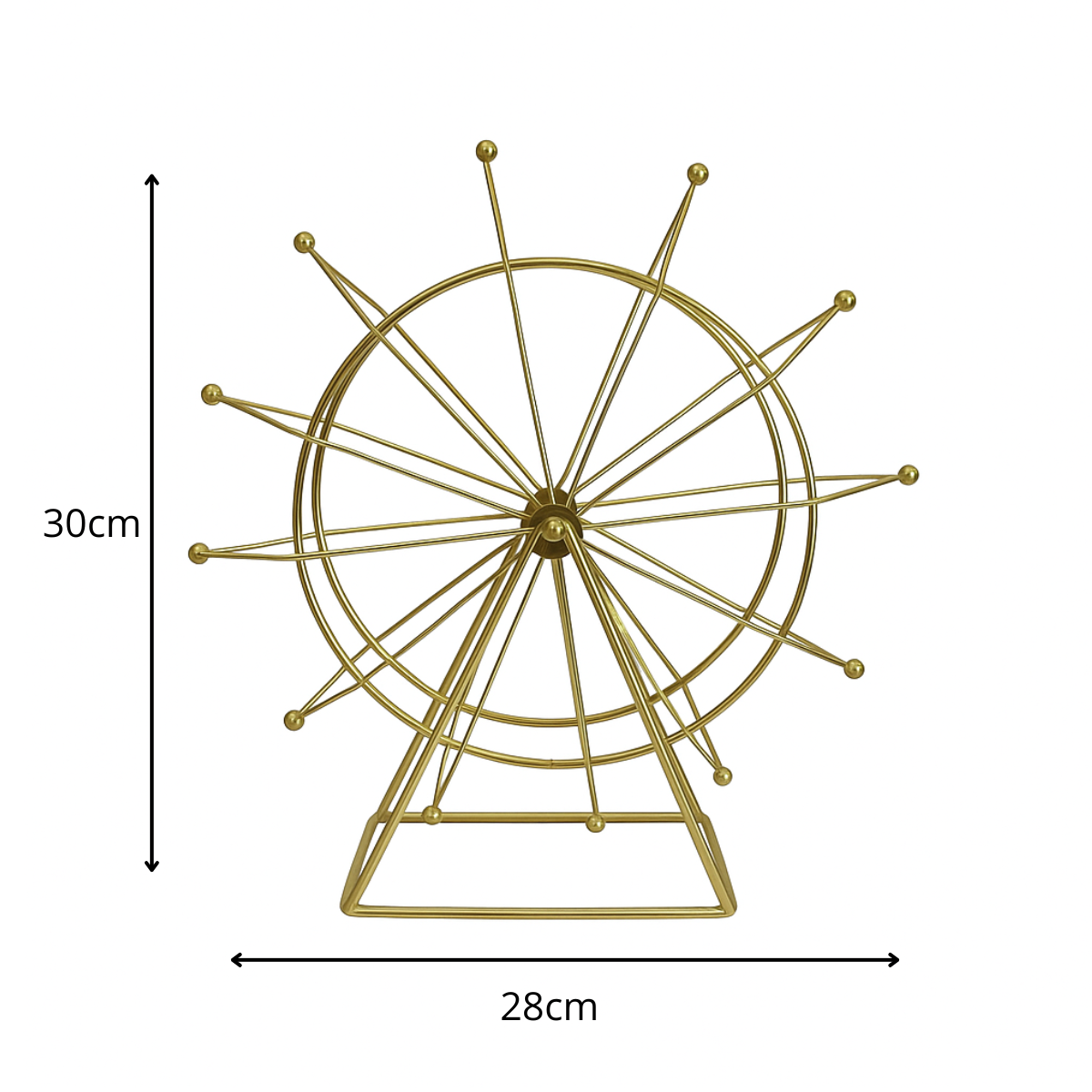 Roda Gigante Decorativa de Ferro Dourada Giratória 30x28cm