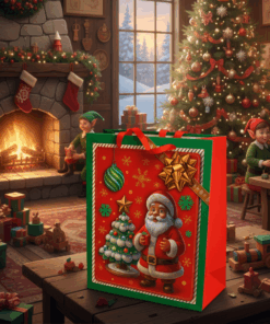 Sacola de Papel Decorada de Natal Vermelha e verde 26x32cm