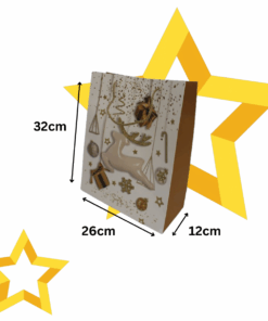 Grande Sacola de Papel Decorada Natalina Rena e Presentes 26x32cm