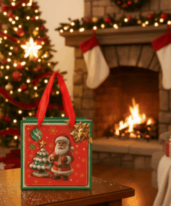 Mini Sacola de Papel Decorada de Natal Papei Noel 15x15cm