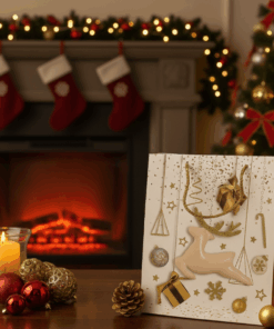 Grande Sacola de Papel Decorada Natalina Rena e Presentes 26x32cm