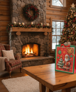 Sacola de Papel Decorada de Natal Vermelha e verde 26x32cm