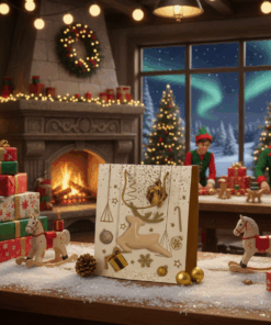 Grande Sacola de Papel Decorada Natalina Rena e Presentes 26x32cm