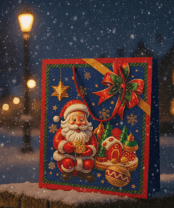 Sacola de Papel Decorada de Natal com Estampa de Papai Noel 18x23x10 cm