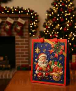 Sacola de Papel Decorada de Natal com Estampa de Papai Noel 18x23x10 cm