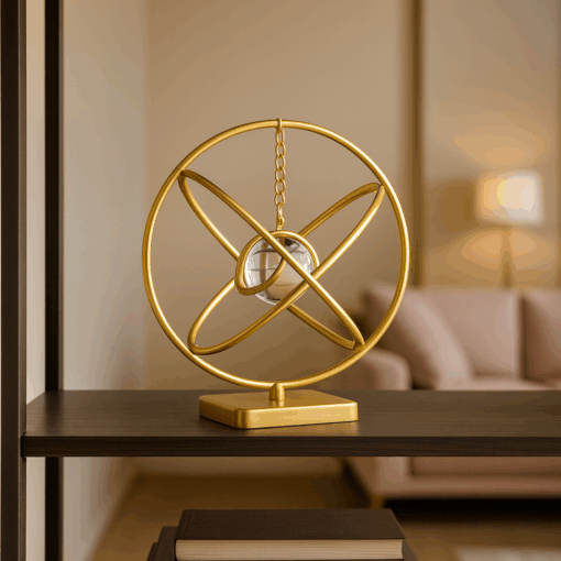 Esfera Decorativa Dourada com Centro de Vidro 15,5x16x15,5