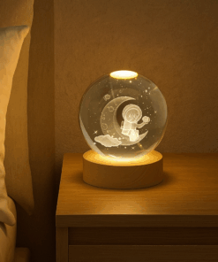 globo Luminária Crystal Ball de Madeira na base 25cm circunferência