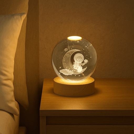 Luminária Crystal Ball de Madeira na base 25cm circunferência
