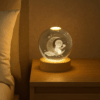 Luminária Crystal Ball Led 18,8cm Circunferência Base de Madeira