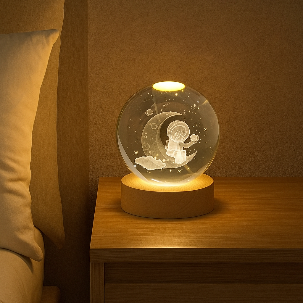 globo Luminária Crystal Ball de Madeira na base 25cm circunferência