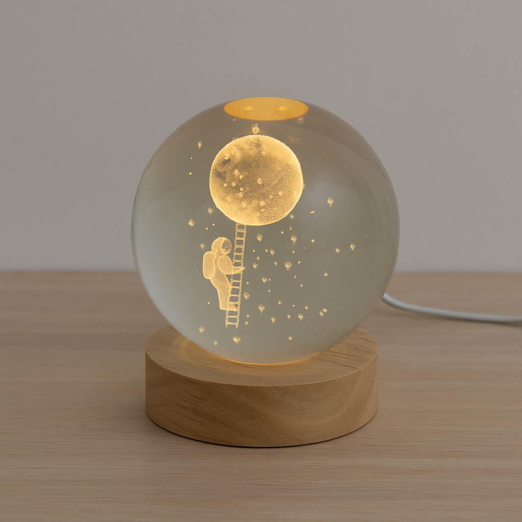 globo Luminária Crystal Ball de Madeira na base 25cm circunferência