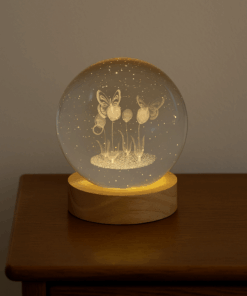 globo Luminária Crystal Ball de Madeira na base 25cm circunferência