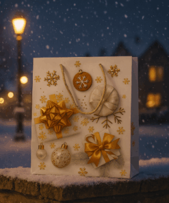 Sacola de Papel Decorada de Natal Branca 18x23cm