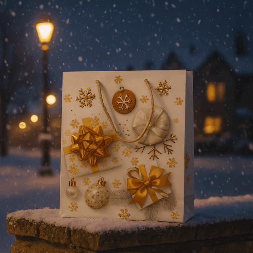 Sacola de Papel Decorada de Natal Branca 18x23cm