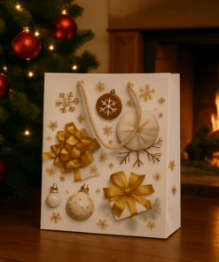 Sacola de Papel Decorada de Natal Branca 18x23cm