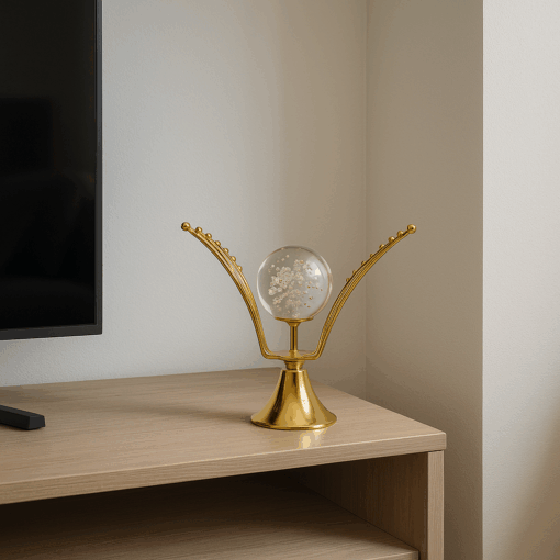 Globo de Vidro com Base Dourada Decorativa