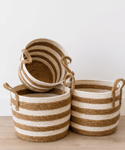 Cestos Organizadores de Palha Natural com Alças Kit com 3 Un