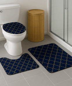 Kit Tapetes de Banheiro Linhas Douradas 3 Peças 50x80cm Antiderrapante