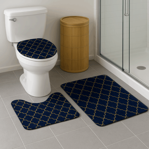 Kit Tapetes de Banheiro Linhas Douradas 3 Peças 50x80cm Antiderrapante