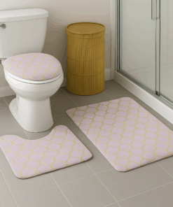 Kit Tapetes de Banheiro Linhas Douradas 3 Peças 50x80cm Antiderrapante