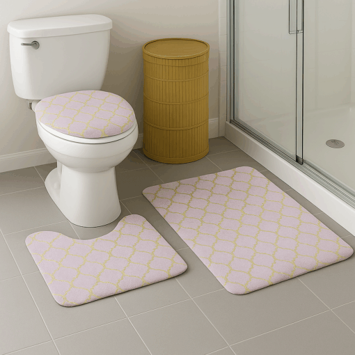 Kit Tapetes de Banheiro Linhas Douradas 3 Peças 50x80cm Antiderrapante