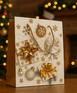 Sacola de Papel Decorada de Natal Branca 18x23cm