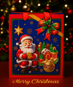 Sacola de Papel Decorada de Natal com Estampa de Papai Noel 18x23x10 cm