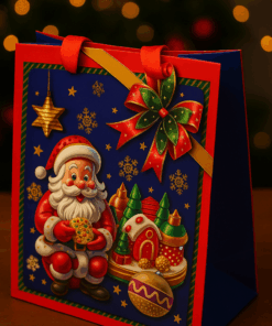 Sacola de Papel Decorada de Natal com Estampa de Papai Noel 18x23x10 cm