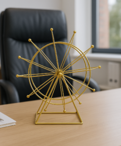 Roda Gigante Decorativa de Ferro Dourada Giratória 30x28cm