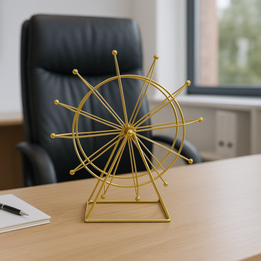 Roda Gigante Decorativa de Ferro Dourada Giratória