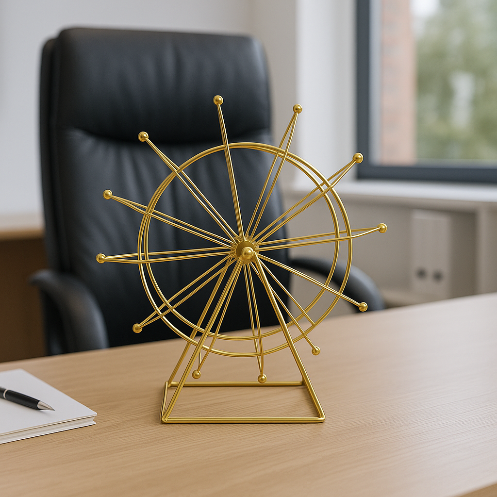 Roda Gigante Decorativa de Ferro Dourada Giratória 30x28cm