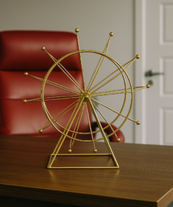 Roda Gigante Decorativa de Ferro Dourada Giratória 30x28cm
