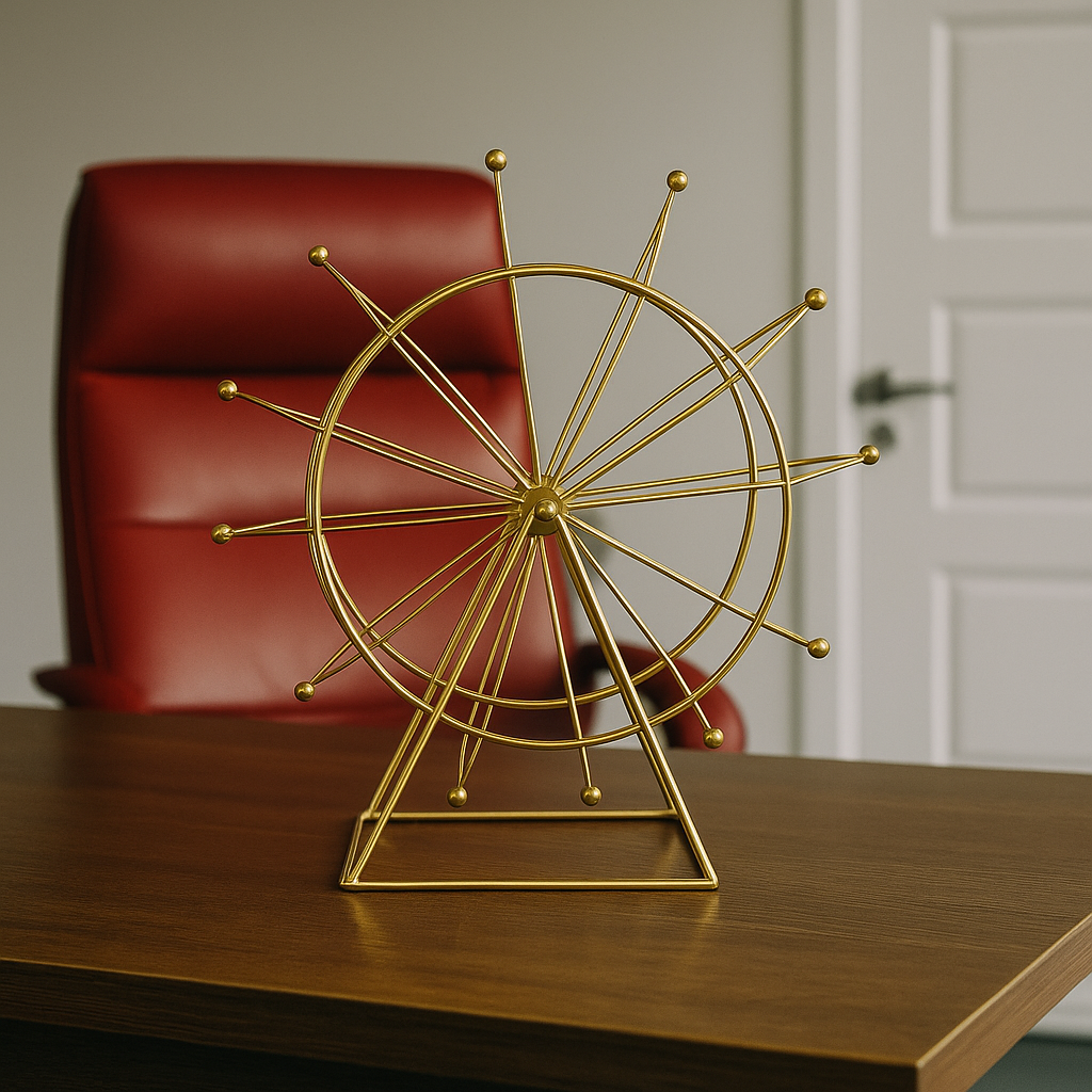 Roda Gigante Decorativa de Ferro Dourada Giratória 30x28cm