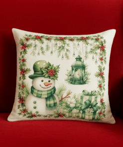 Capa de Almofada Natalina com Estampa de Boneco de Neve Decoração de Natal