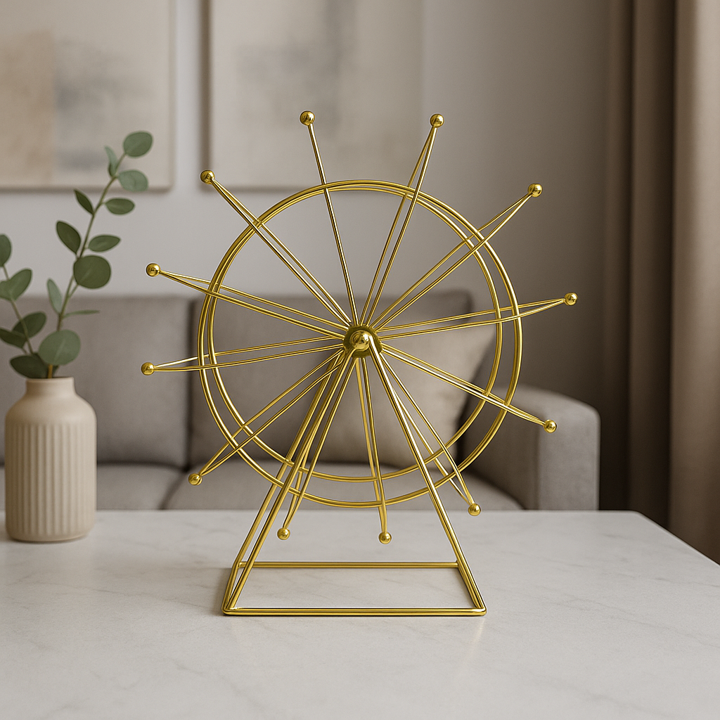 Mini Roda Gigante de Ferro Dourado Giratória Decorativa