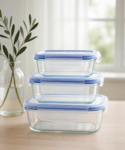 Kit 3 Potes Herméticos de Vidro com Tampa e Trava