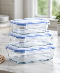 Kit 3 Potes Herméticos de Vidro com Tampa e Trava