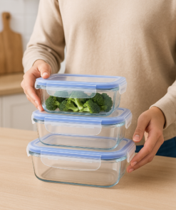 Kit 3 Potes Herméticos de Vidro com Tampa e Trava