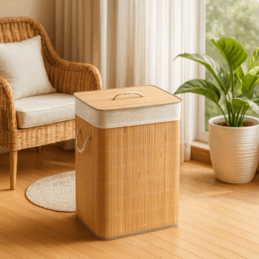 Cesto de Bambu Retangular com Tampa Removível