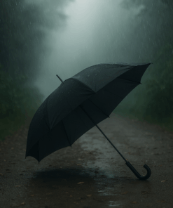 Guarda-chuva preto grande com cabo curvo oferece proteção superior em dias de chuva intensa, combinando amplitude de cobertura, estrutura reforçada e design clássico.