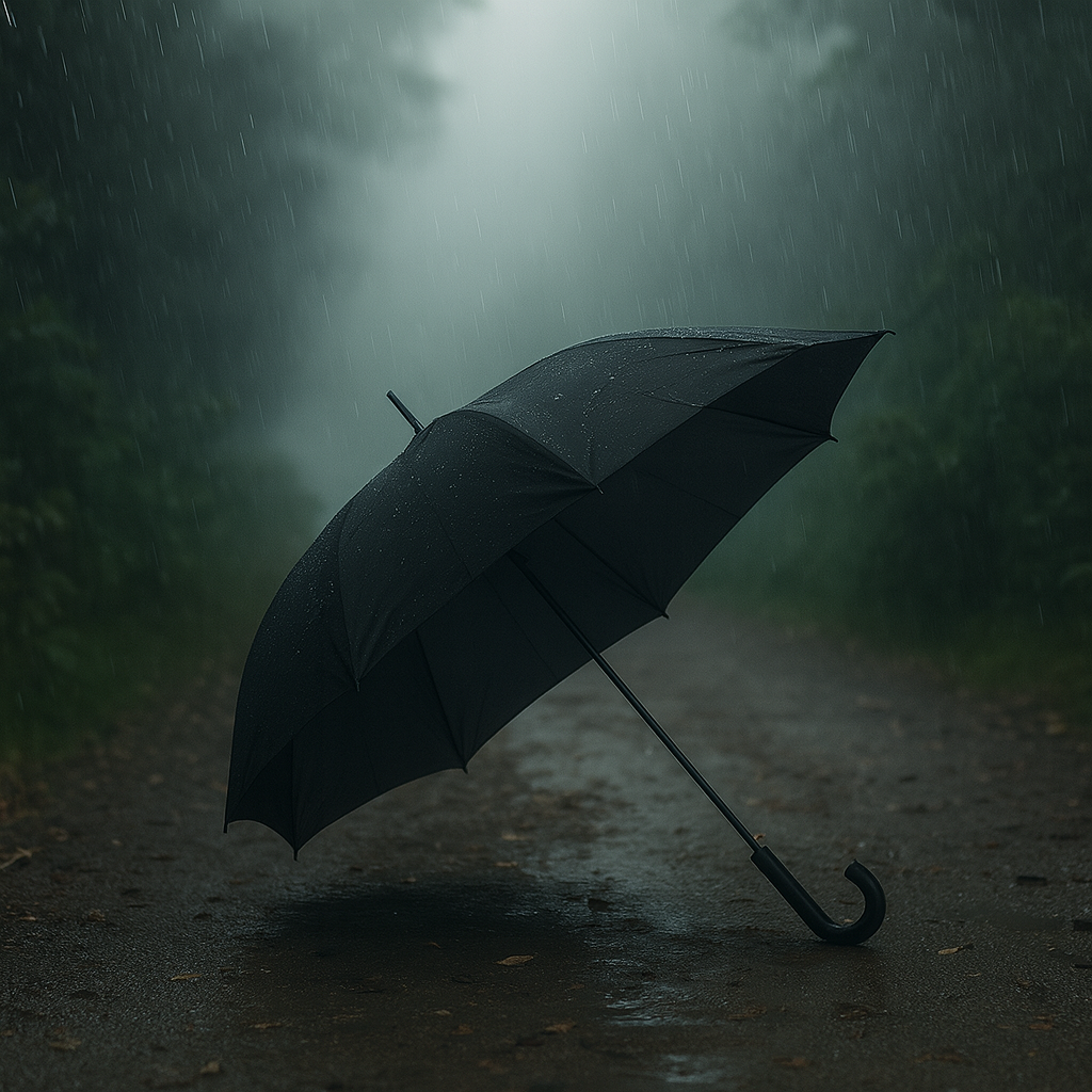 Guarda-chuva preto grande com cabo curvo oferece proteção superior em dias de chuva intensa, combinando amplitude de cobertura, estrutura reforçada e design clássico.