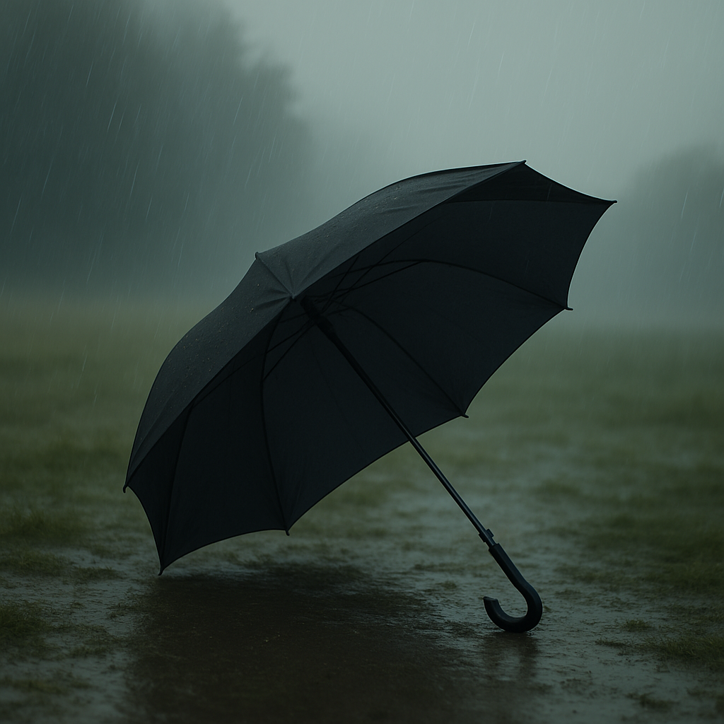 Guarda-chuva preto grande com cabo curvo oferece proteção superior em dias de chuva intensa, combinando amplitude de cobertura, estrutura reforçada e design clássico.